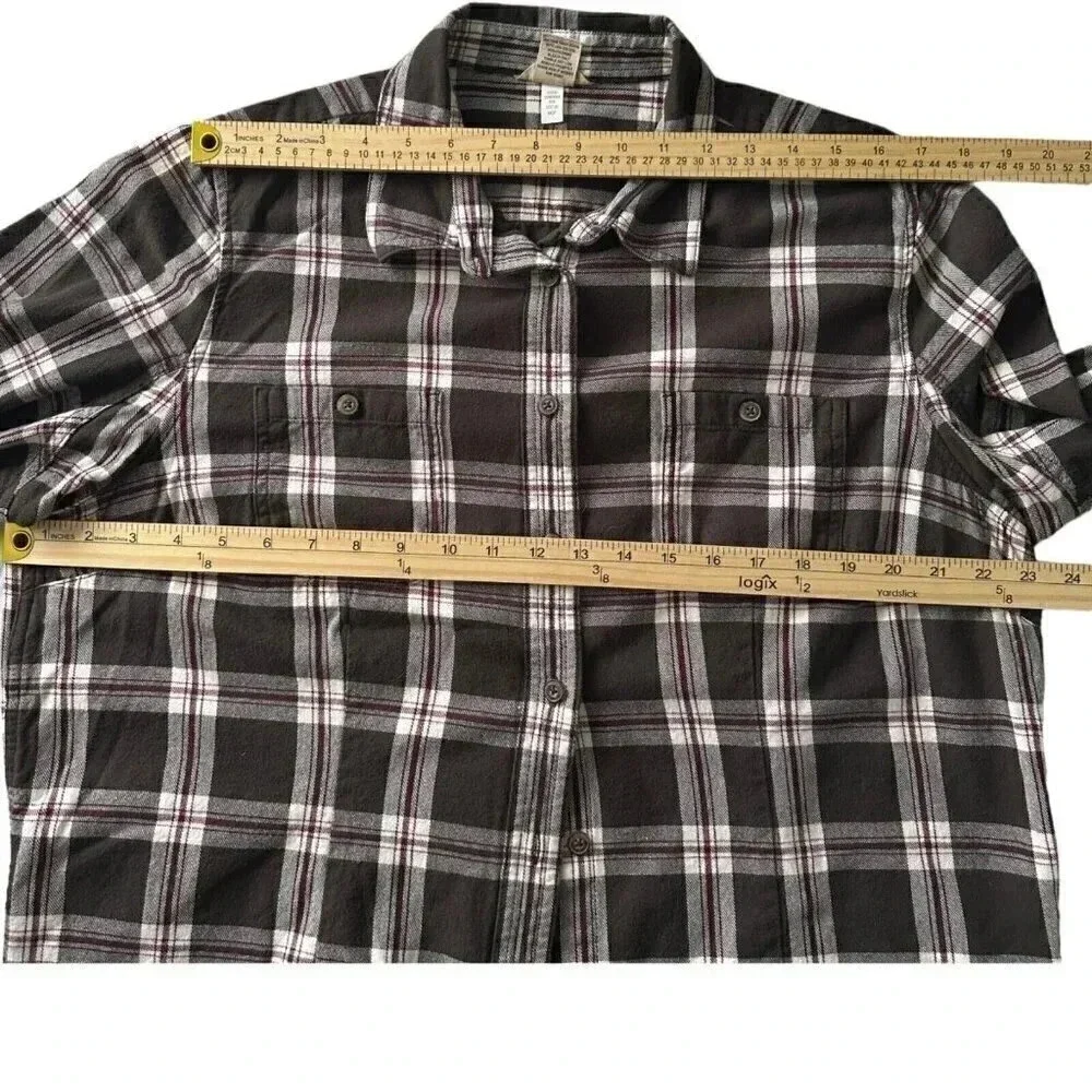 Duluth Trading Co womens flannel button-up long sleeve shirt size XL brown plaid - Picture 6 of 9